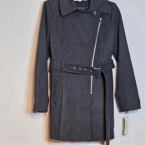 Kenneth Cole New York Wool Blend Coat Asymmetrical Zipper Sz Small